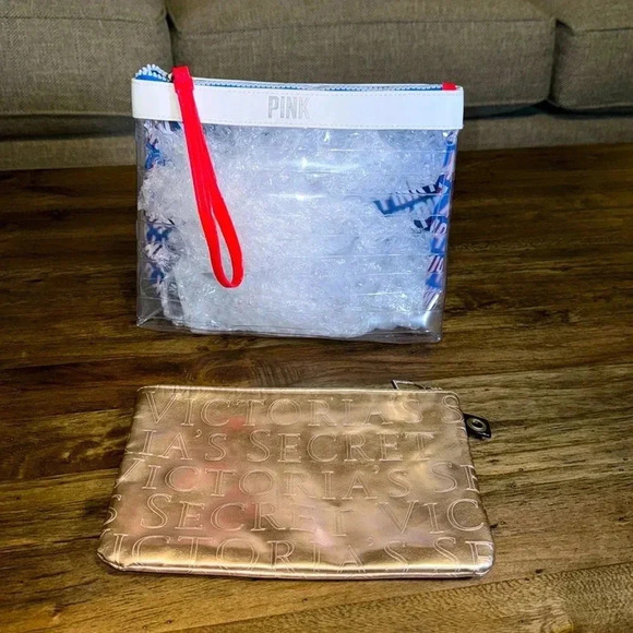 Victoria’s Secret / PINK Bundle of 2 Cosmetics Skincare Makeup Zipper Bags Cases - Picture 1 of 8